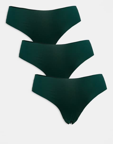 ASOS DESIGN – 3er-Pack unsichtbare Brazilian Slips in Tannengrün mit Spitze - view 1