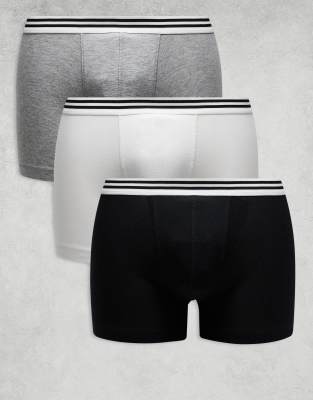 ASOS DESIGN – 3er-Pack Unterhosen in Schwarz/Weiß/Grau mit gestreiftem Bund - view 1