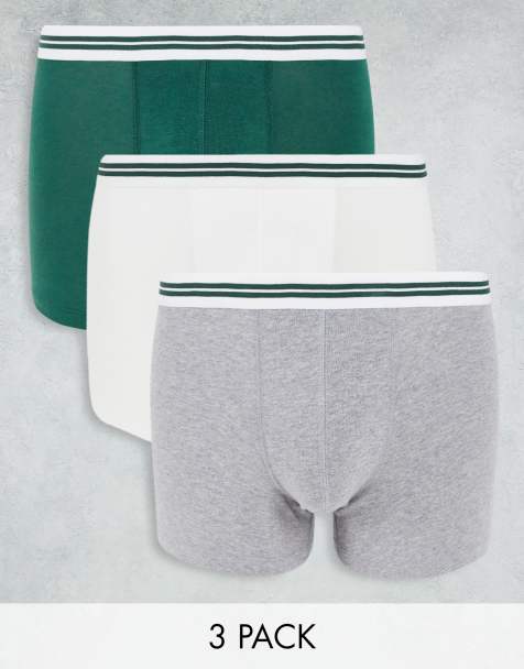 ASOS DESIGN – 3er-Pack Unterhosen mit gestreiftem Bund in Grau/Weiß/Grün - view 1