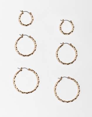 ASOS DESIGN - 3er-Pack verdrehte Creolen in Gold-Optik-Goldfarben
