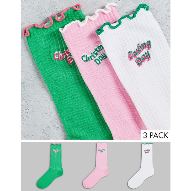 DESIGN – 3er-Pack wadenlange, mehrfarbige Socken mit „Christmas Day-Slogan
