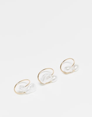 ASOS DESIGN - 3er-Set goldfarbene Ringe mit Kunstperlen