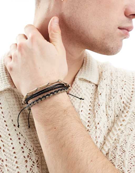 ASOS DESIGN – 3er-Set Kordelarmbänder in Beige