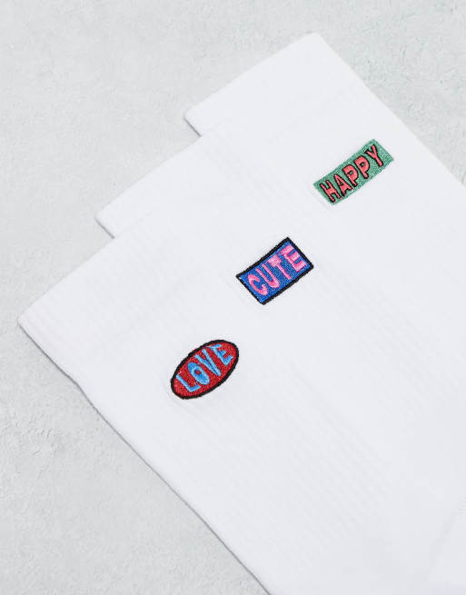 ASOS DESIGN 3pk sock with love embroidery in white, 4 of 4