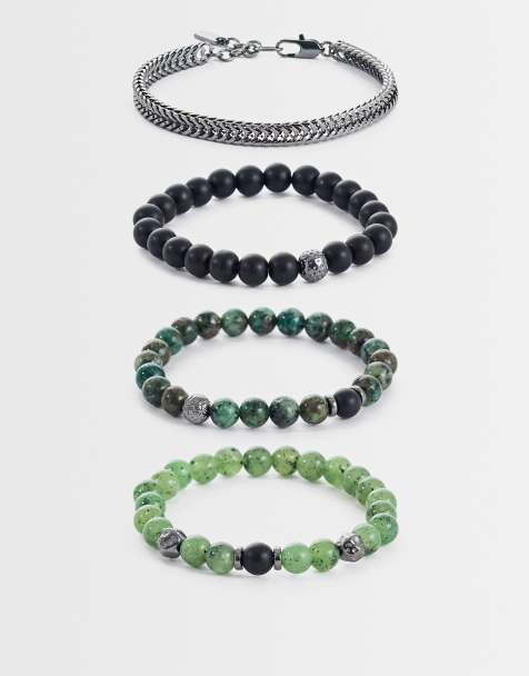 ASOS DESIGN 4 pack aquatic agate semi-precious bead and chain bracelet in silver - view 1