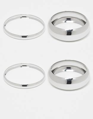 4-pack bangle bracelets in mixed design in silver