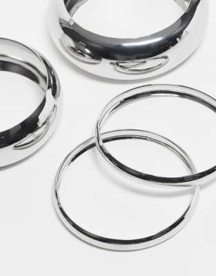 Asos Design 4-pack Bangle Bracelets In Silver