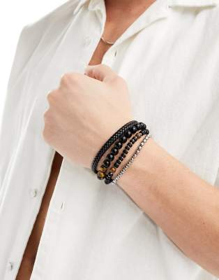 ASOS DESIGN 4 pack beaded and chain bracelet set in multi - ASOS Price Checker