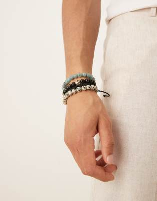 Asos Design 4 Pack Beaded And Cord Bracelets