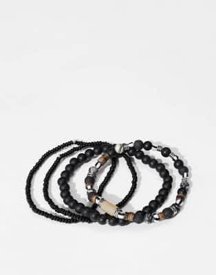 Asos Design 4 Pack Beaded Bracelet In Black
