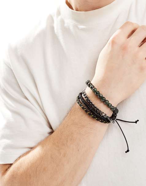 ASOS DESIGN 4 pack beaded bracelet set in black and green tones - view 1