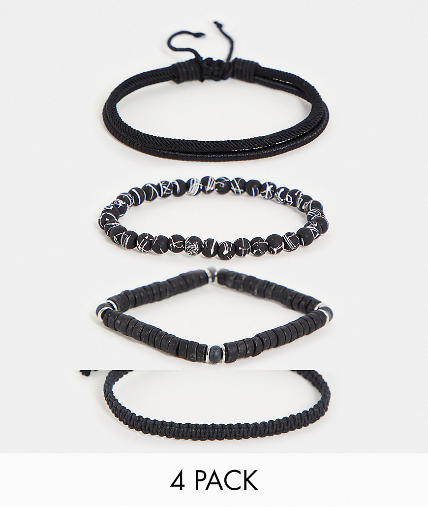 ASOS DESIGN 4 pack beaded bracelet set in black tones
