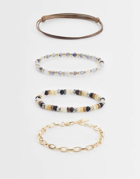 ASOS DESIGN 4 pack beaded rope and chain bracelets in neutral - view 1