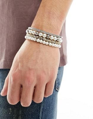 ASOS DESIGN 4 pack bracelet in pearl mix