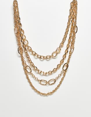 Asos Design 4-pack Chain Necklaces With Mixed Chain Details In Gold