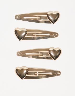 Asos Design 4-pack Clips With Heart Detail