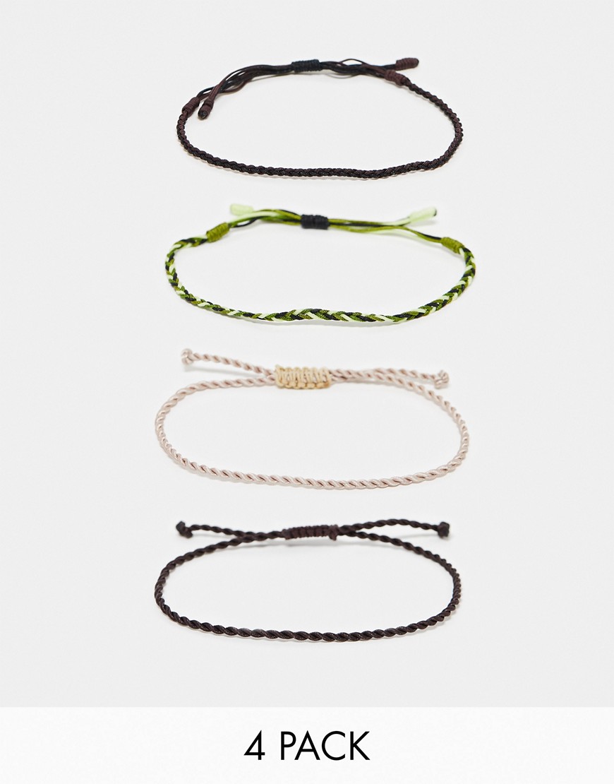 ASOS DESIGN 4 pack cord bracelet in neutral tones-Multi