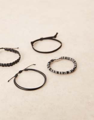 Asos Design 4 Pack Faux Leather And Woven Bracelet