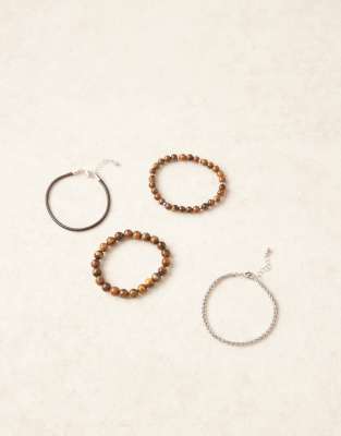 Asos Design 4-pack Festival Beaded And Faux Leather Bracelets