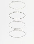 [ASOS DESIGN] ASOS DESIGN 4 pack fine chain anklet in silver No Size SILVER
