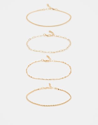 Asos Design 4-pack Fine Chain Anklets In Gold