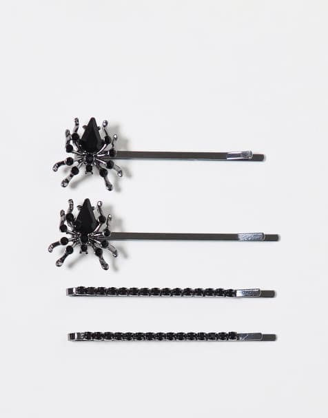ASOS DESIGN 4-pack hair slides with crystal spider design in silver tone - view 1