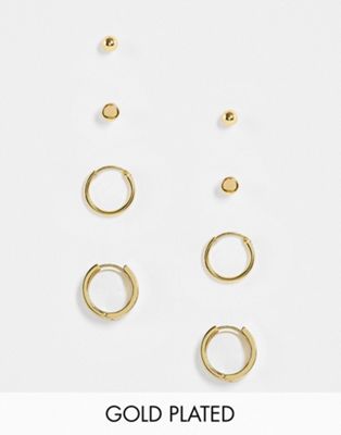 ASOS DESIGN 4 pack hoop and stud earrings in 14k real gold plate