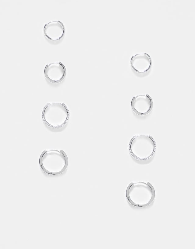 ASOS DESIGN 4 pack mini hoop earrings set in silver tone