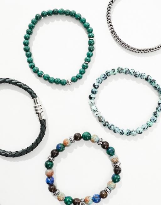 ASOS DESIGN 4 pack mixed bracelet set in green , 3 of 4