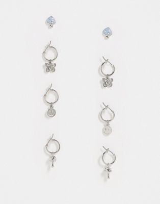ASOS DESIGN 4 pack mixed hoop earring set with mushroom and butterfly design