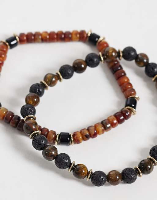 ASOS DESIGN 4 pack mixed media woven strap and beaded bracelet in neutral, 3 of 3