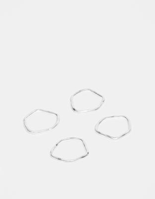 ASOS DESIGN 4 pack molten plain band rings in worn silver tone