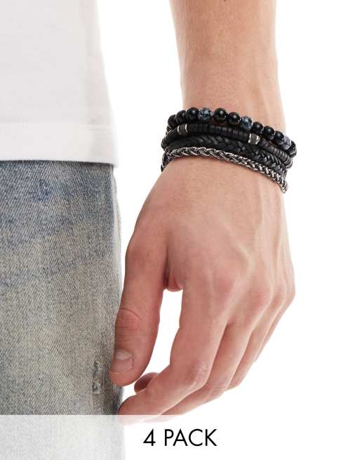 ASOS DESIGN 4 pack monochrome bracelet set