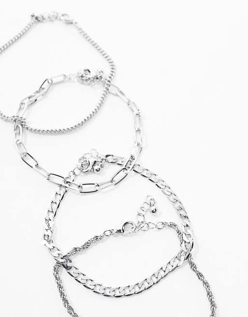 ASOS DESIGN 4 pack of mixed chain bracelets in silver tone  , 2 of 3