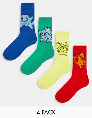 ASOS DESIGN 4 pack of Pokemon sports socks   - ASOS Price Checker