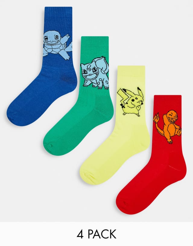 ASOS DESIGN 4 pack of Pokemon sports socks