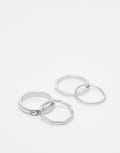 [ASOS DESIGN] ASOS DESIGN 4 pack of waterproof stainless steel octagonal and crystal band rings in silver tone M-L SILVER