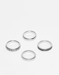 [ASOS DESIGN] ASOS DESIGN 4 pack plain band rings in burnished silver tone S-M SILVER