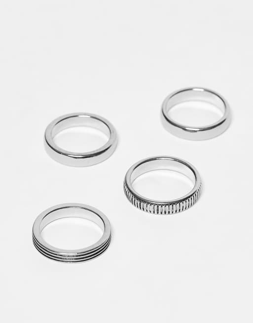 ASOS DESIGN 4 pack plain band rings in burnished silver  , 2 of 3