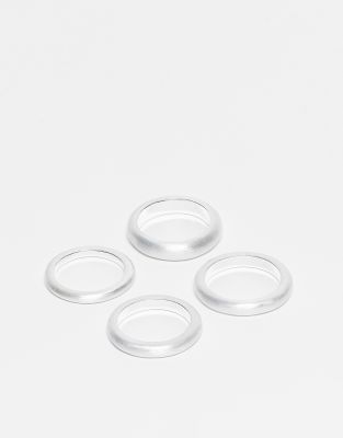 ASOS DESIGN 4 pack plain band rings in worn silver | ASOS