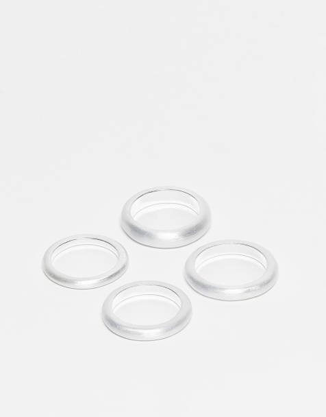 ASOS DESIGN 4 pack plain band rings in worn silver - view 1