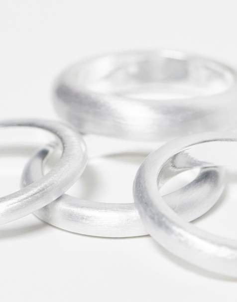 ASOS DESIGN 4 pack plain band rings in worn silver - view 2