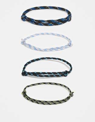 Asos Design 4-pack Pull Cord Bracelets In Blue