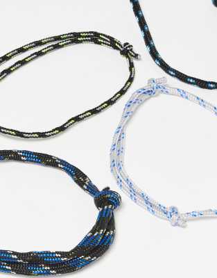 Asos Design 4-pack Pull Cord Bracelets In Blue