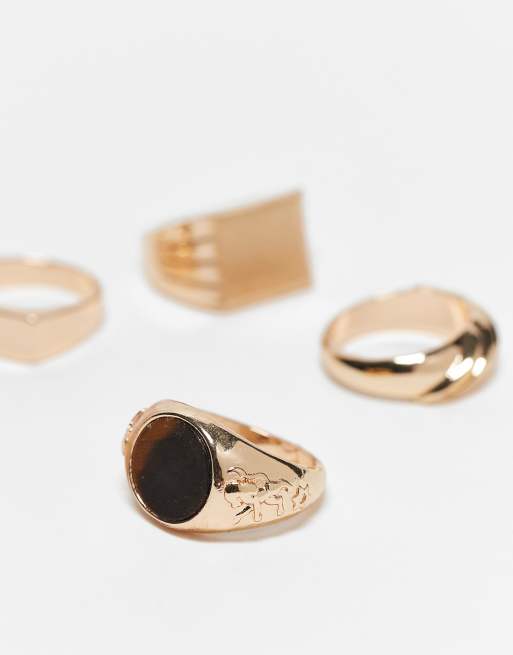 ASOS DESIGN 4 pack ring set in gold tone