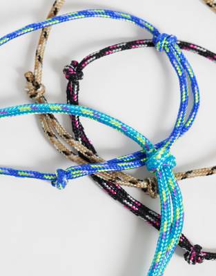 Asos Design 4 Pack Rope Cord Puller Bracelet In Multi