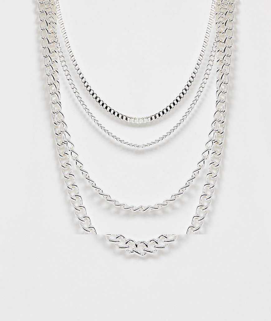 ASOS DESIGN 4 pack short layered neckchains in silver tone