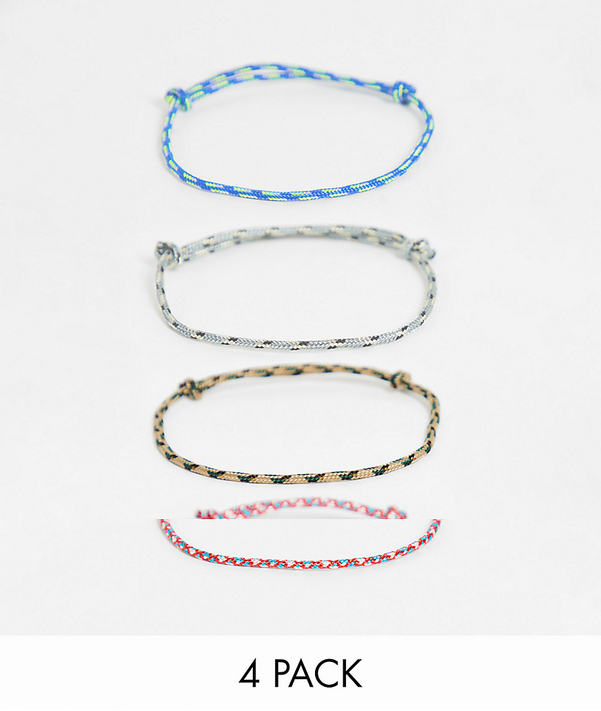 ASOS DESIGN 4 pack skinny 2mm cord bracelet set in multi color