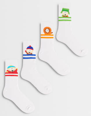 Asos Design 4 Pack Socks With South Park Graphic In White