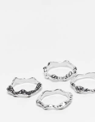 Asos Design 4-pack Stacking Rings In Silver